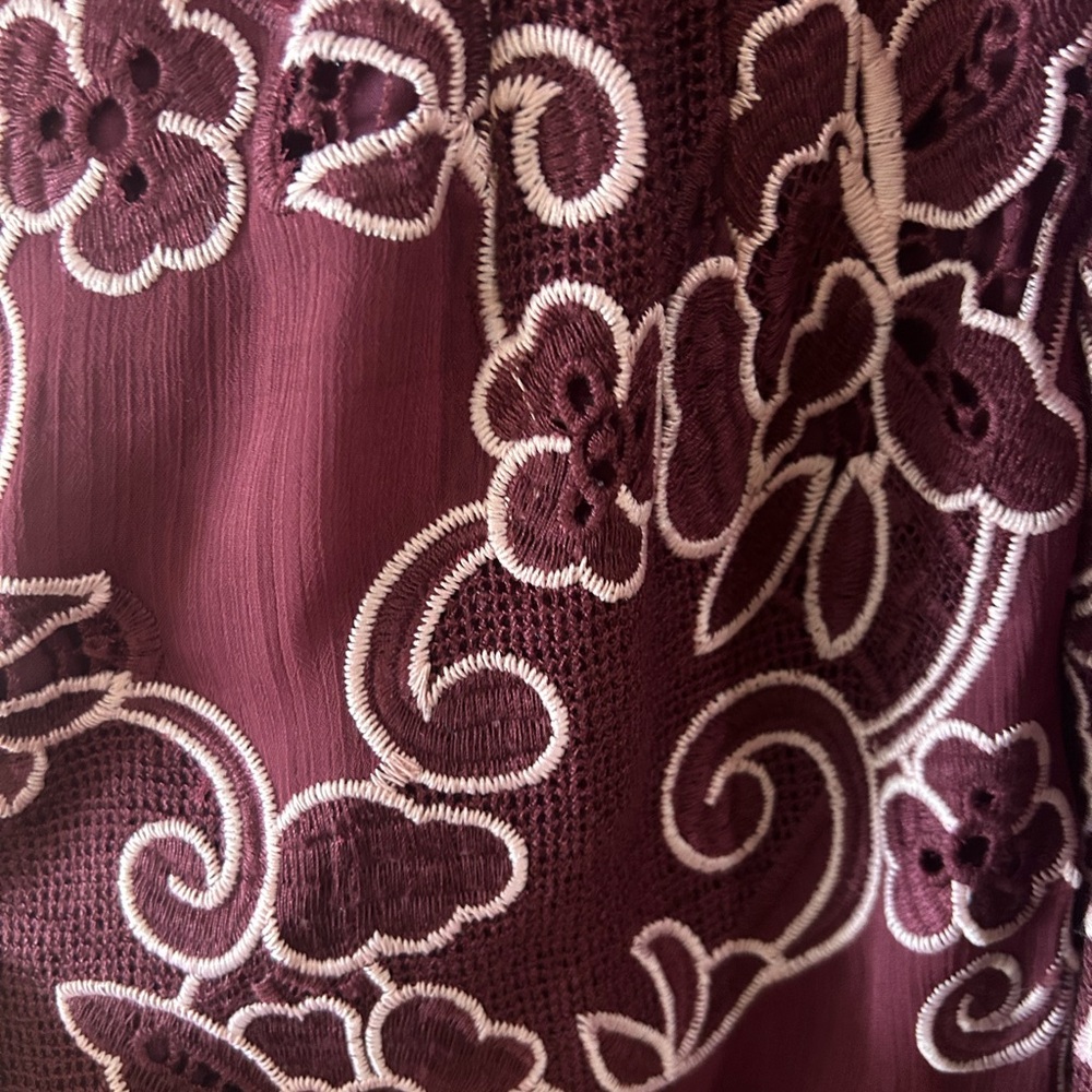 Anthropologie Moulinette Soeurs Wine/pink embroidered Midi Dress size 4 - Picture 6 of 8